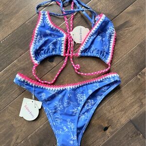 Kulani Kinis Vibrant Blue Bikini with Pink Trim